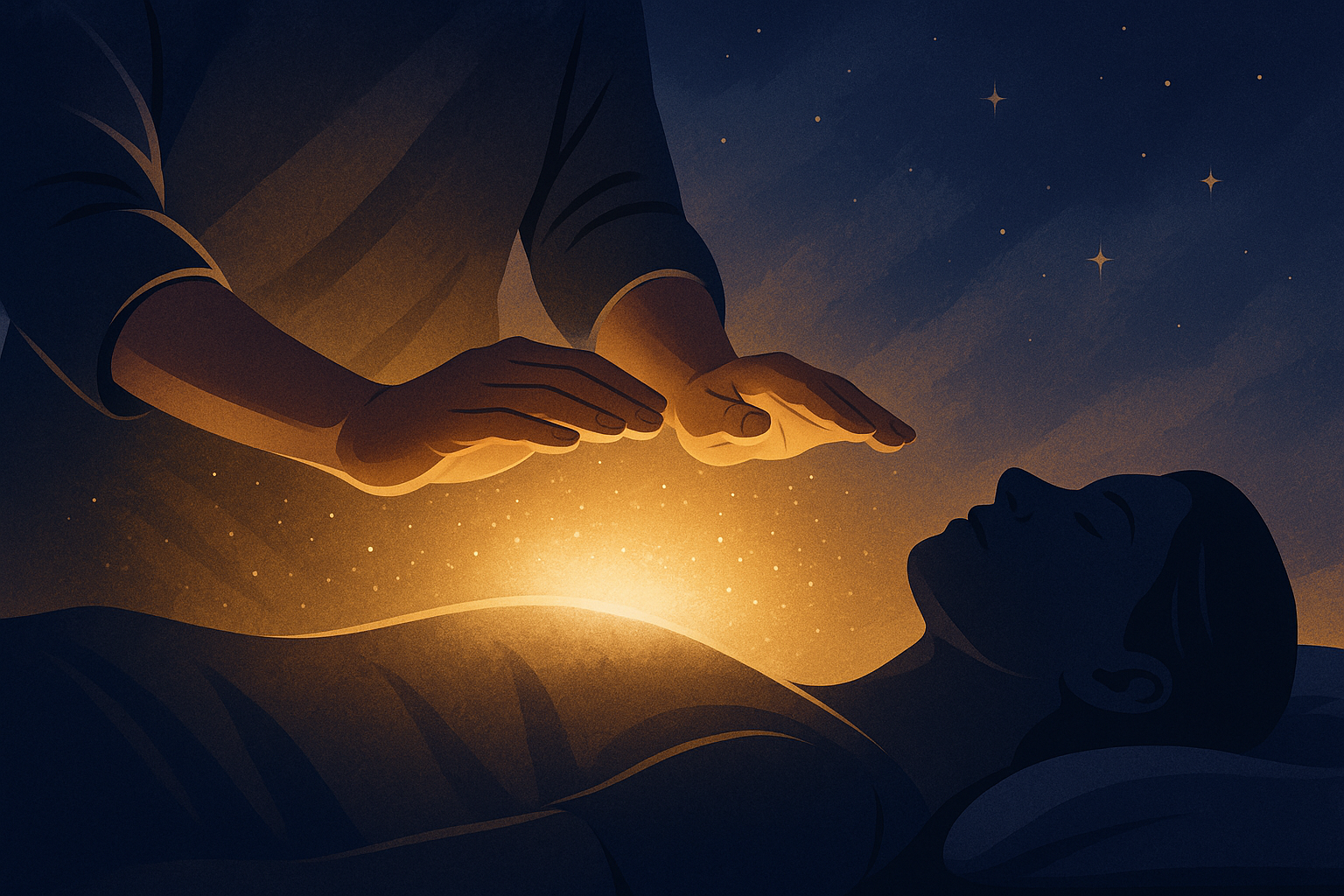 Delikatna scena wewnętrznego spokoju po sesji Reiki